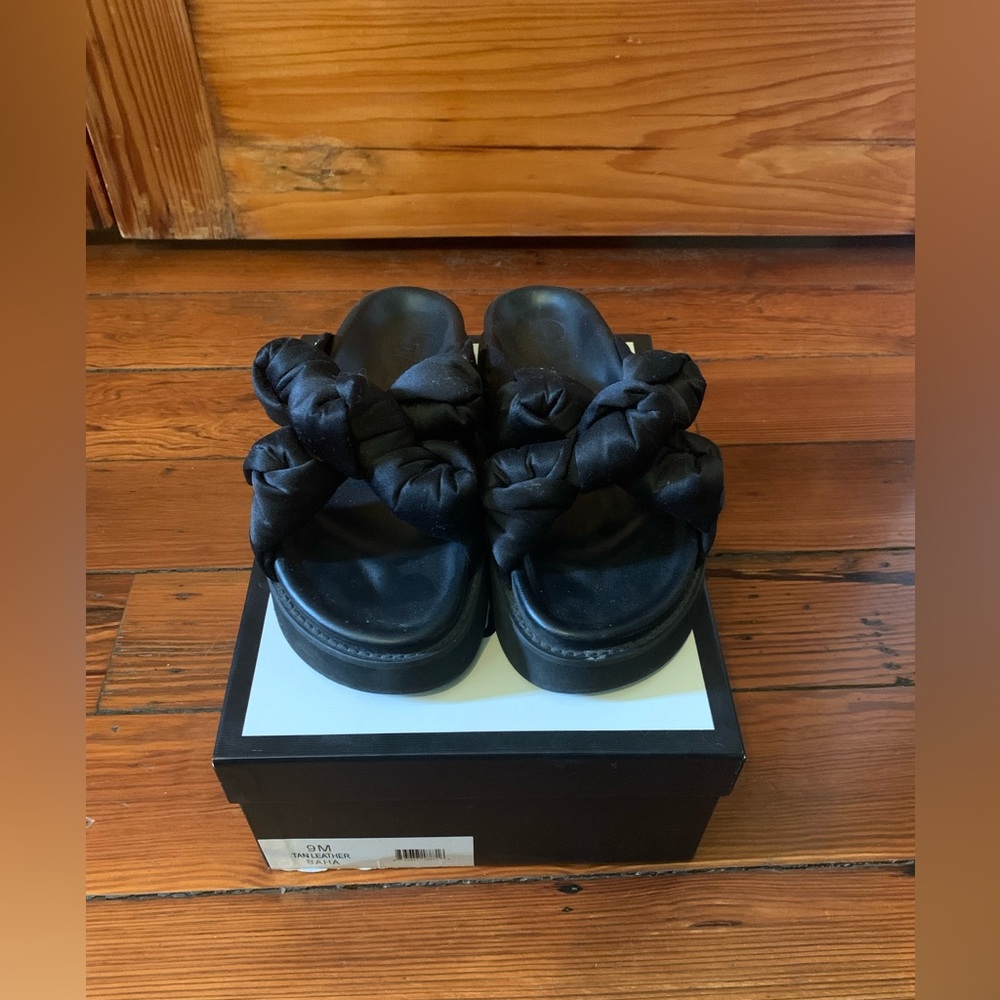 Ganni Black Knotted Strap Slide Sandals